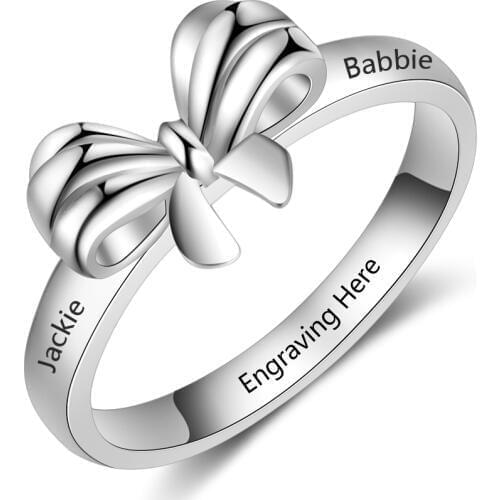 Personalized Ring Trendy Jewelry Bow Shape Engraved 2 names Custom Exquisite Ring Souvenir Gift for Women(RI103813)