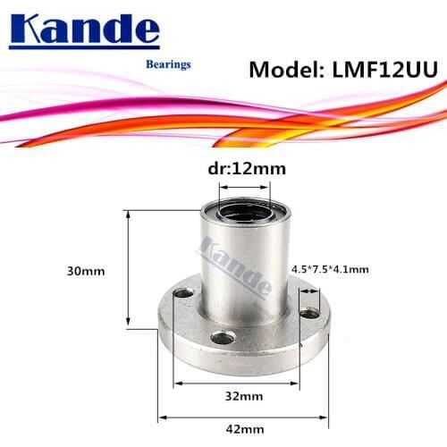 LMF12 UU 1pcs/lot LMF12UU Round Flange Linear Ball Bearing 12mm LMF12 For 3D printer SMF12UU Kande Bearings