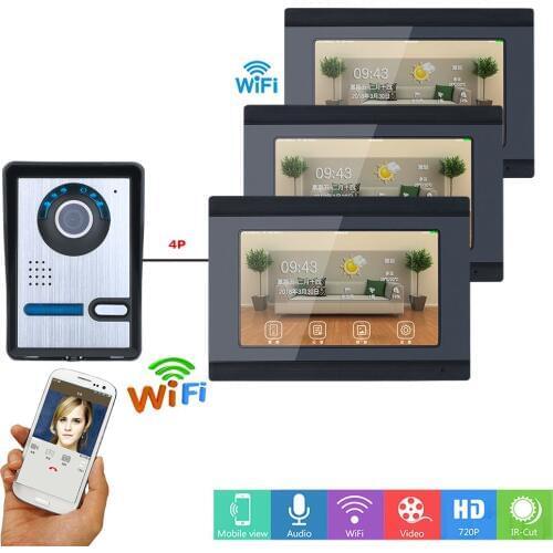 7 inch 3 Monitors Wired /Wireless Wifi Video Door Phone Doorbell Intercom System with IR-CUT HD 1000TVL Wired Camera Night Visi
