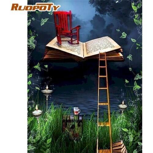 RUOPOTY Frame Book Painting By Numbers Canvas Landscape Colouring Handpainted Diy Gift Wall Art Picture 40×50cm