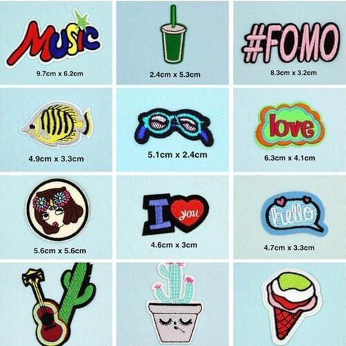 Music Love Fish FOMO Patches Cap Shoe Iron On Embroidered Appliques DIY Apparel Accessories Patch For Clothing Fabric Badges BU7