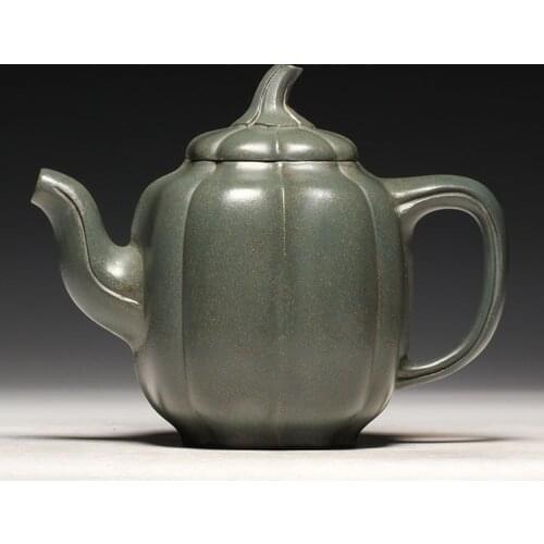 Wang Yinchun system during the period of the republic of pea green mud all hand muscle grain concave melon pot