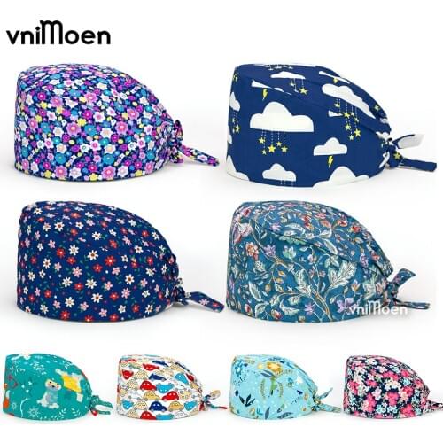 Vnimoen Comfortable Print Soft Sweat Absorbing Adjustable Chapeau Biological Research Institute chirurgie working Scrub hat