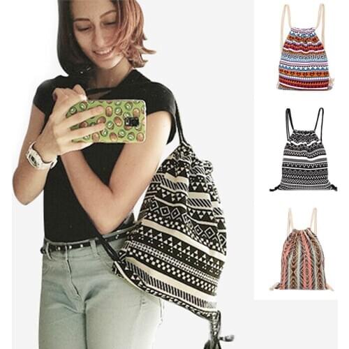 Fashion Pumping Rope Backpack Ethnic Style Digital Printing Lady Bundle Mouth Package Double Shoulder Bag FA$B Women bag