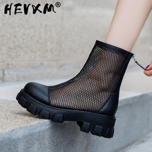 2021 Plus Big Size 42 43 Summer Breathable Platform Boots Lace-up 6cm Thick Sole Women Back Zipper Height Increasing Boots