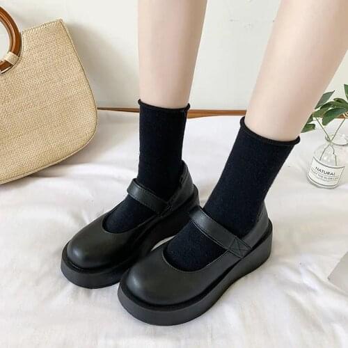 Wedges High Heels Chunky Gothic Punk Mary Jane Shoes For Women 2021 Black Leather Platform Ladies Lolita Fashion Demonia Pumps