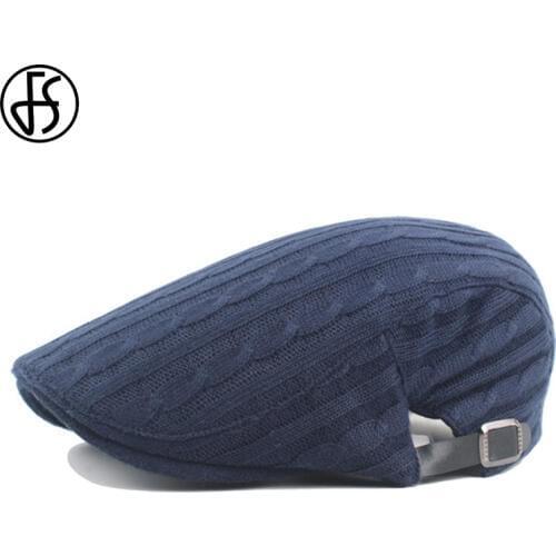 FS Spring French Hat For Women Wool Knitted Peaked Caps Ladies Beret Cap Man Black Gray Warm Outdoor Flat Beret Homme Hiver