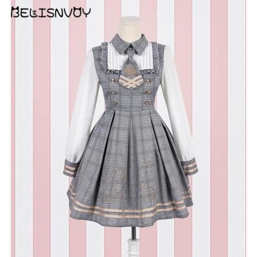 2021 New Lolita Dress Detective Bear Cospaly Womens Preppy Style Neck Tie Long Sleeve Dresses And Woolen Cloak Dropshipping