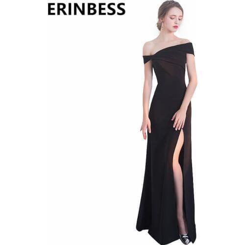 Sexy Mermaid Black Mermaid Evening Dresses High Slit Boat Neck Sweep Train Long Floor Length Formal Party Gown For Women