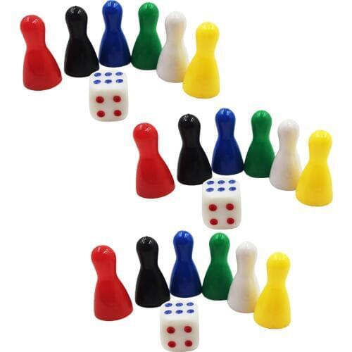 18 Pieces Chessman Chess Pieces & 3 Dice Board Game Accessories Kids Toys Multi-colored