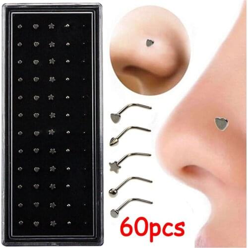 60pcs/pack Stainless Steel Nose RingHoop Nose Ring Stud Body Piercing Punk stijl