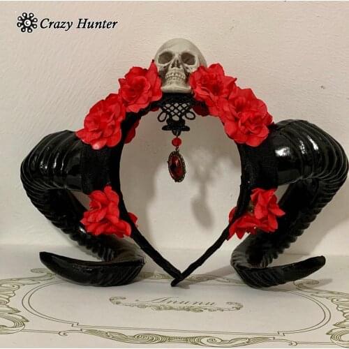 Steampunk Gothic Skull Flower Horns HeadBand Headpieces Halloween Cosplay Hair Accessories
