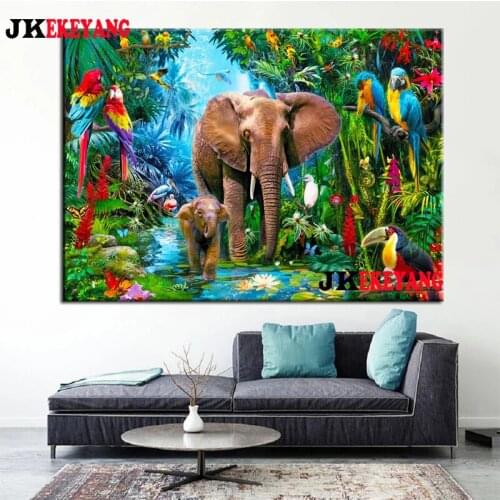Full Square Round Diamond Embroidery DIY Diamond Painting Elephant and parrot Cross Stitch kit mosaic Y4442