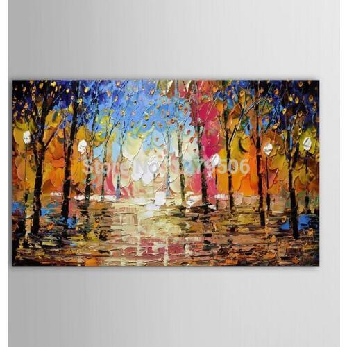 Big Size 100% Hand Painted Heavy Texture Landscape Forest Abstract Canvas Oil Modern Paintings for Living Room Bedroom Decor