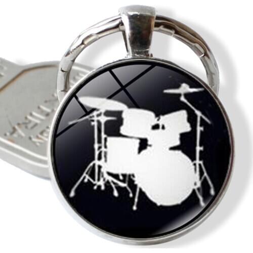 Drum Kit Silhouette Key Chain Ring Charms DJ Turner Mixer Simple Drum Set Profile Pattern Keychain Drummer Jewelry Music Gifts