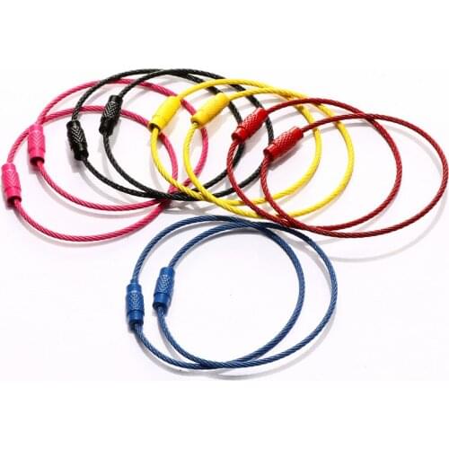 10pcs Color Stainless Steel Wire Keychain Cable Loop Screw Lock Rope Key Holder Keyring Key Chain Rings Outdoor Tools Supplies
