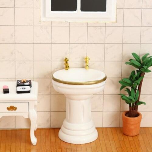 12:11 Baby House Miniature Mini Wooden Wash Basin Bathroom Cabinet Pocket Furniture Food and Play Model Ornaments