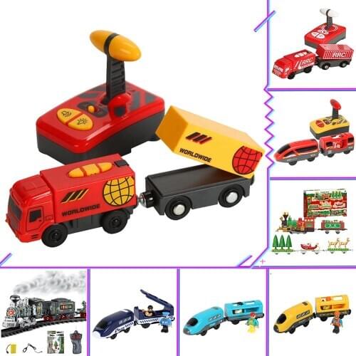 Kids Electric Train Toys Magnetic Slot Diecast Electric Railway with Two Carriages Train Wood Toy FIT T-hmas Wooden Brio Tracks