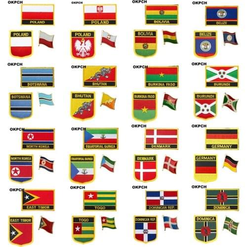 Dominica Togo East Timor Germany Denmark National Flag Embroidered Iron on Patches for Clothing Metal badges DIY Saw on Patches