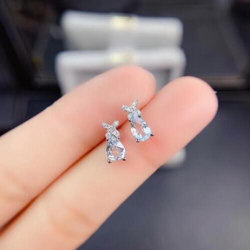 Elegant lovely Clover water drop natural Aquamarine stud earrings 925 silver Natural gemstone earring girl party gift jewelry