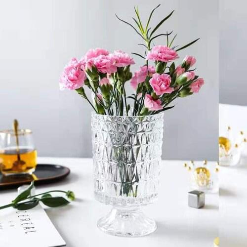 European new style large countertop crystal glass vase retro embossed hydroponic fresh flower floral home living room decoration