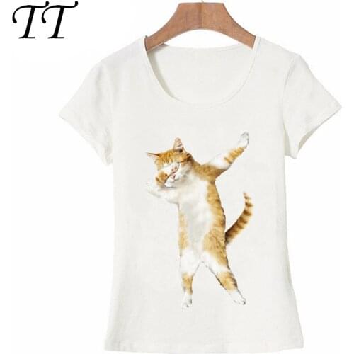 Dabbing Cat Kitten T-Shirt Summer Punk Women T-Shirt Maiden Casual Funny Dab Tees Cool Dance Kitty design Fashion Woman Tops