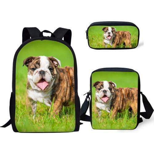HaoYun Fashion Primary Backpack Funny Bulldogs Pattern School Bags Cute Animal Design 3PC/Set Students Back to School Bags