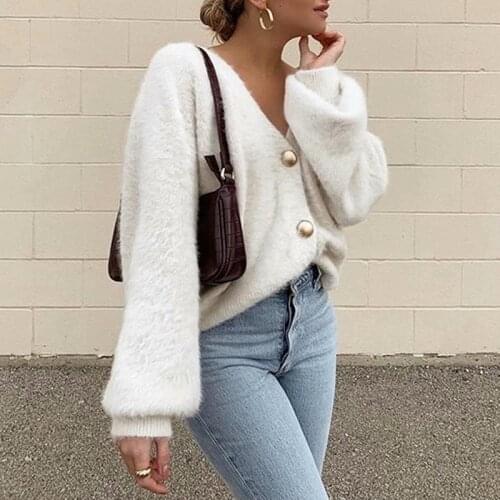 Fall 2020 women cardigan korean oversized cardigan top women fuzzy sweater vintage button up sweater knitted