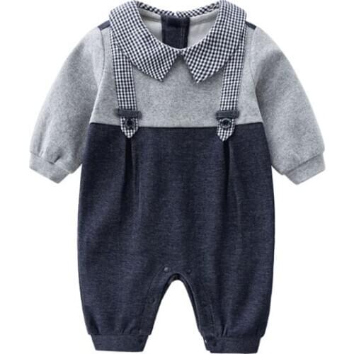 Newborn jumpsuit boy cotton climbing suit strap splicing