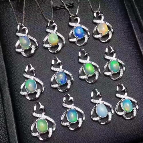 100% 925 Sterling Silver Jewelry Multiple colors Women Pendant Oval shape 7X9mm Real Natural Opal Pendant without Chain as Gift