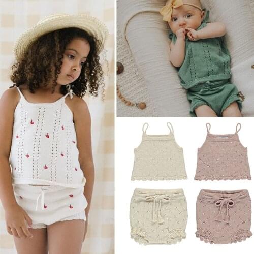 Baby Girl Summer Knitted Clothing Sets Bebe Brand Cute Brand Design Toddler Sling Vest and Bloomers Matching Outfit Playsuits