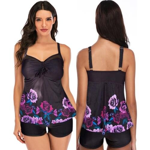 Summer Womens Flowers Printed Large-size Beach Style Swimsuit and Shorts bathing suits woman 2020 Skin-friendly Quick dry F4