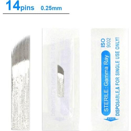 100pcs 1 Row 14 Needle Permanent Makeup Eyebrow Tatoo Blade Microblading Needles For 3D Embroidery Manual Tattoo Pen Machine