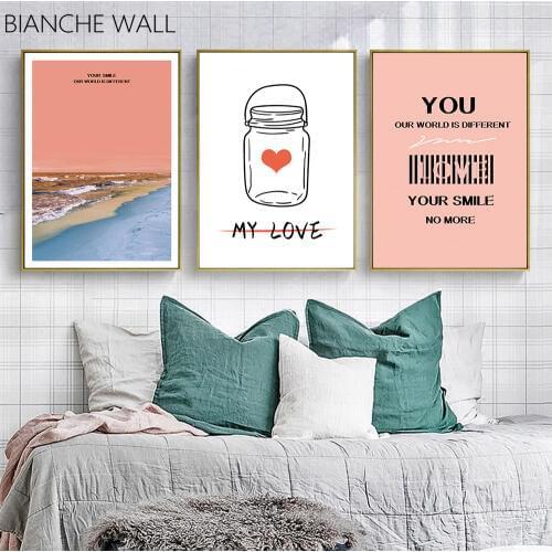 Life Needs Love Red Sky Sea Wave Poster Landscape Canvas Quotes Wall Art Print Painting Nordic Decoration Picture Home Decor