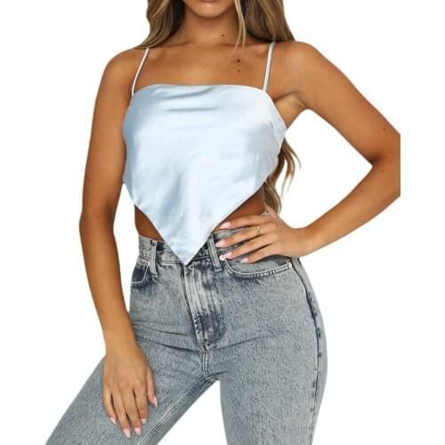 Sexy Backless Camis Top Women Strap Satin Tank Top Irregular Exposed Navel Tube Top Summer Ladies Triangle Camisole Tank Top