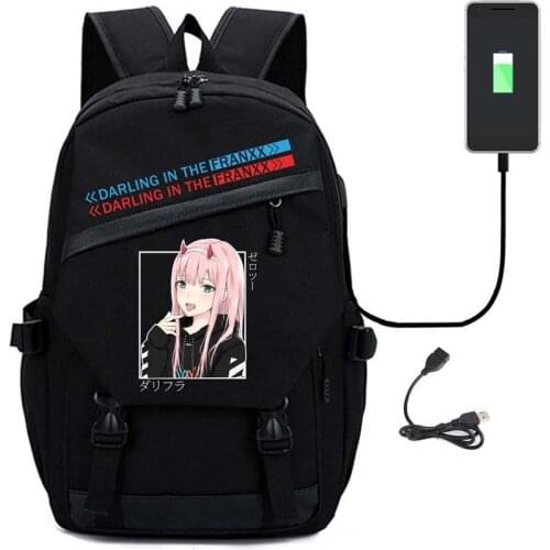 Zero Two Backpack Darling in the Franxx Fashion Beautiful Girl Printing Multifunction USB Charging Laptop Shoulder Travel Bags