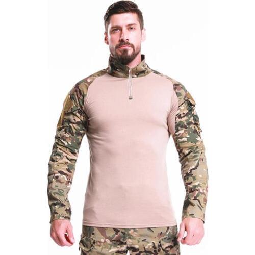 Men Outdoor Training Tops Breathable Camouflage Army Tactical Shirts Camping Hiking Military Long Sleeve T-shirt