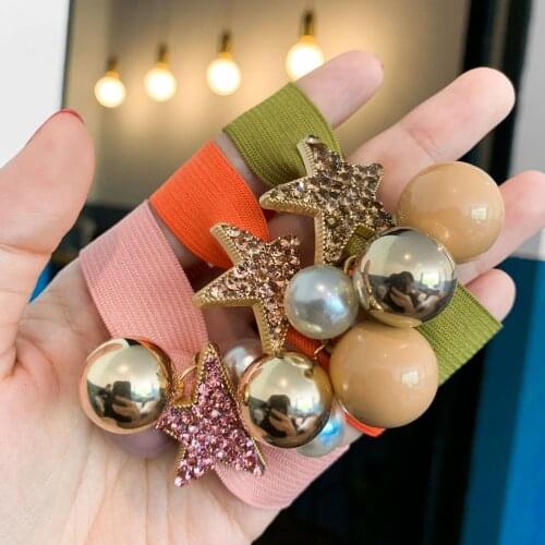 Fashion new coarse rubber band crystal stars beads small fresh hair ring accessories wholesale