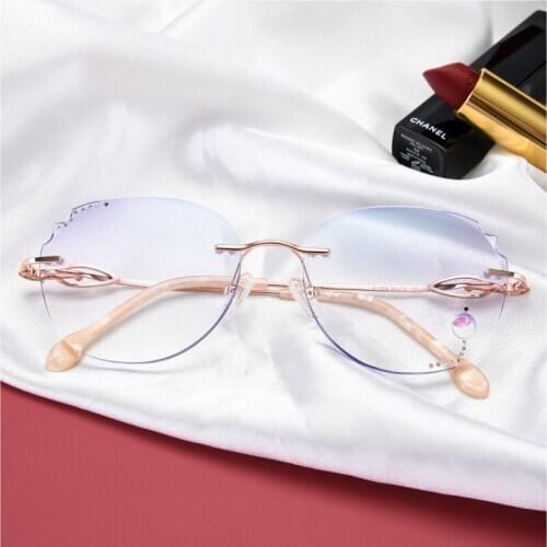 Prescription Glasses Special-shaped Anti-blue Light Retro-reticular Red Glasses Frame Rimless Diamond Cut Optical Glasses