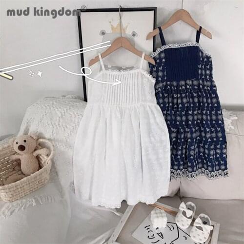 Mudkingdom Girl Floral Sleeveless Dress Embroidery Print Sling Princess Dresses Toddler Clothing for Girls Casual Summer Clothes