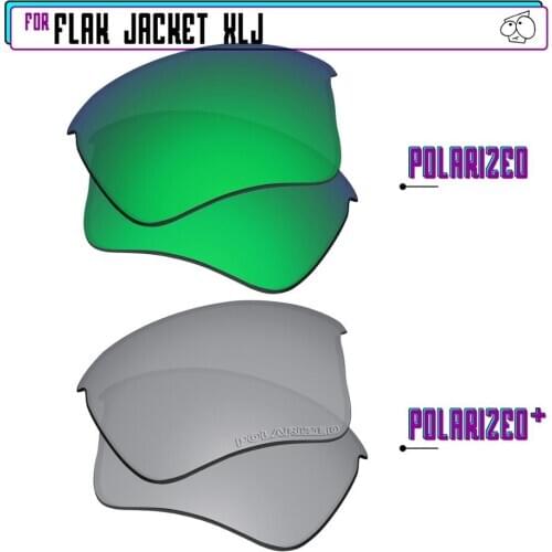 EZReplace Polarized Replacement Lenses for - Oakley Flak Jacket XLJ Sunglasses - SilverP Plus-Green P