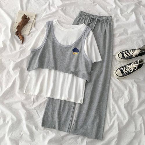 Casual Three-piece Suit 2021 New Womens Korean Version of Solid Color T-shirt + Vest + Casual Pants