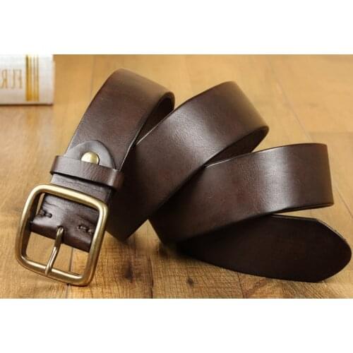 FTL Leather Pure Cowhide Handmade Retro Popular Logo Simple Youth Buckle Belt