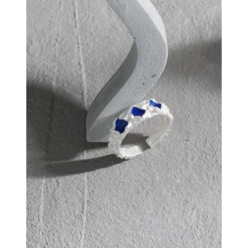 Real 925 Sterling Silver Rings For Women Engagement Party Accessories, Fashion Irregualr Blue Enamel Ring Female Jewelry 2021