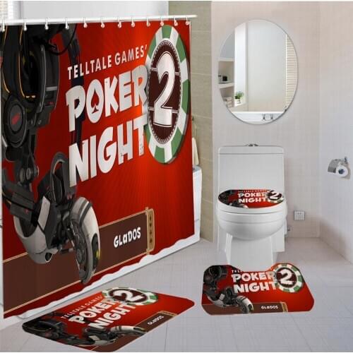 Chess/Poker/Chips/Skull 3D Printed Shower Curtains Sets Entertainment Carpet For Gift Toilet Mat Bathroom Non-slip Set 3/4Pcs