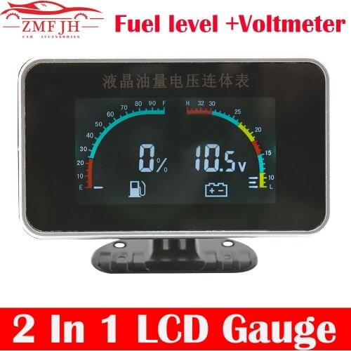 Universal 2 In 1 LCD Car Digital ALARM Gauge Voltmeter Volt Fuel Gauge Motorcycle Fuel Level Sensor Gauges fuel level For 12/24V