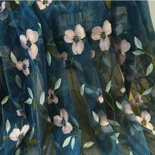 Newlywed red lily embroidered window screen fabric bedroom living room pastoral curtains