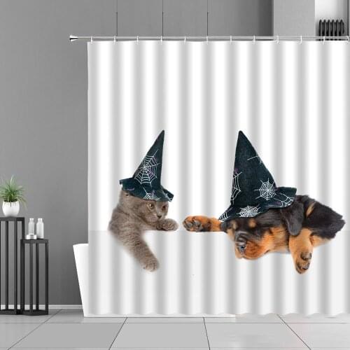 Funny Cat Dog Shower Curtain Lovely Animal Bathroom Decoration Curtains Screen Bathtub Partition Waterproof Polyester Fabric
