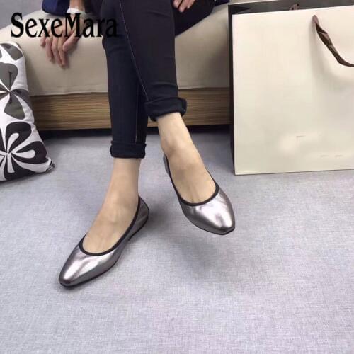 SexeMara Luxury design Womens Ballerina Shoes Comfortable Genuine Leather Pointed Toe Foldable Ballet Flats Portable Women Shoe