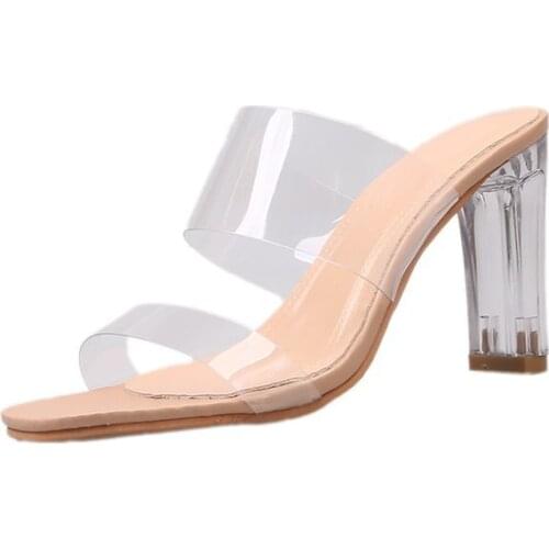 Vogue Nice womens crystal with rough Transparent and rough heel PVC high-heeled sandals fashion womens shoes